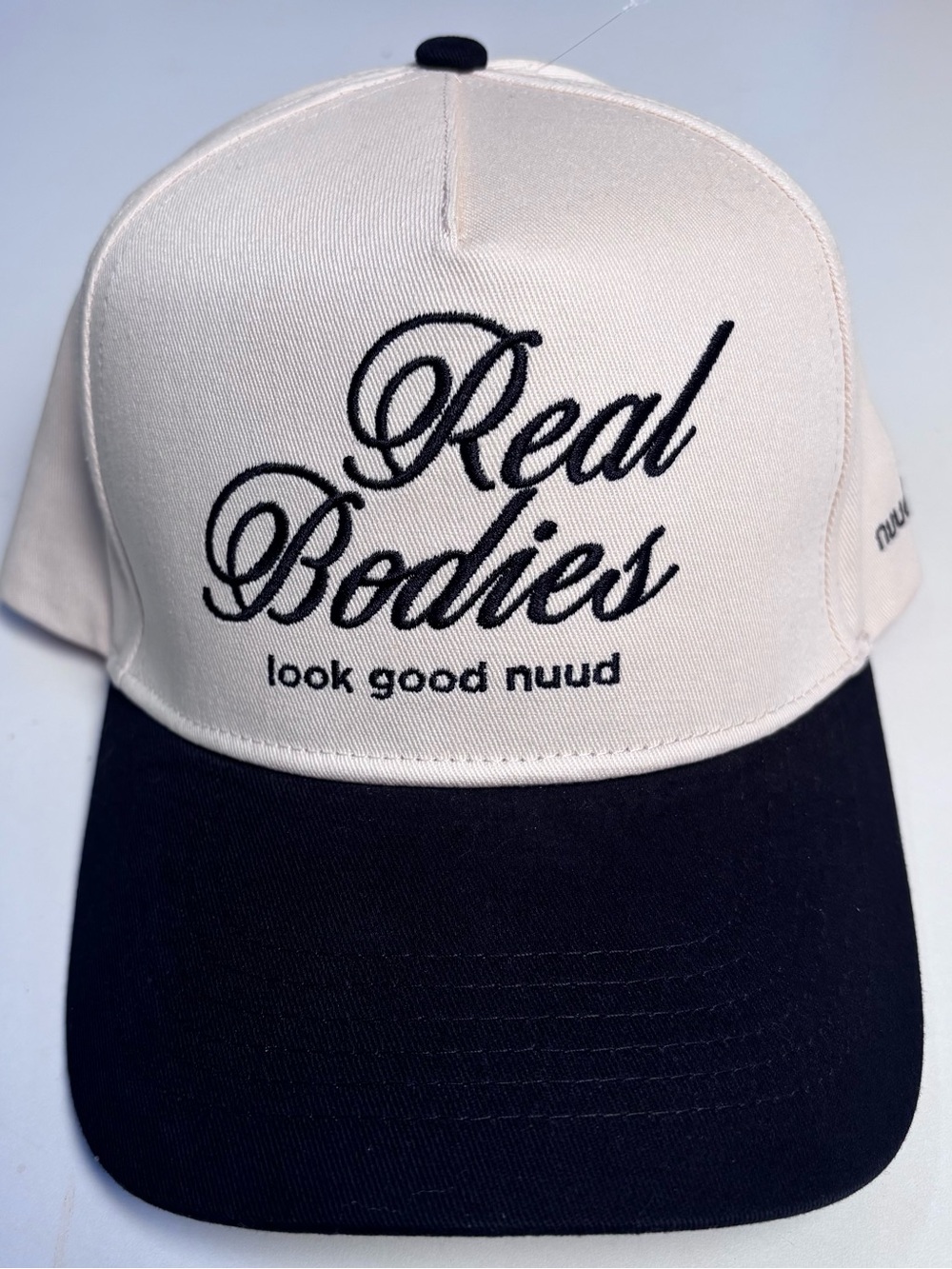 nuuds Two-Tone 'Real Bodies' Embroidered Baseball Cap - Cream & Black